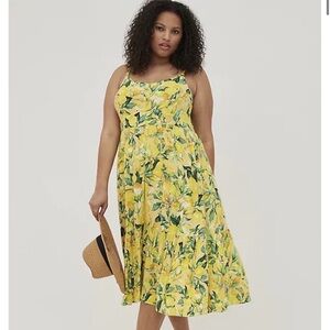 Torrid Lemon Yellow Print Tiered Midi Dress Size 3